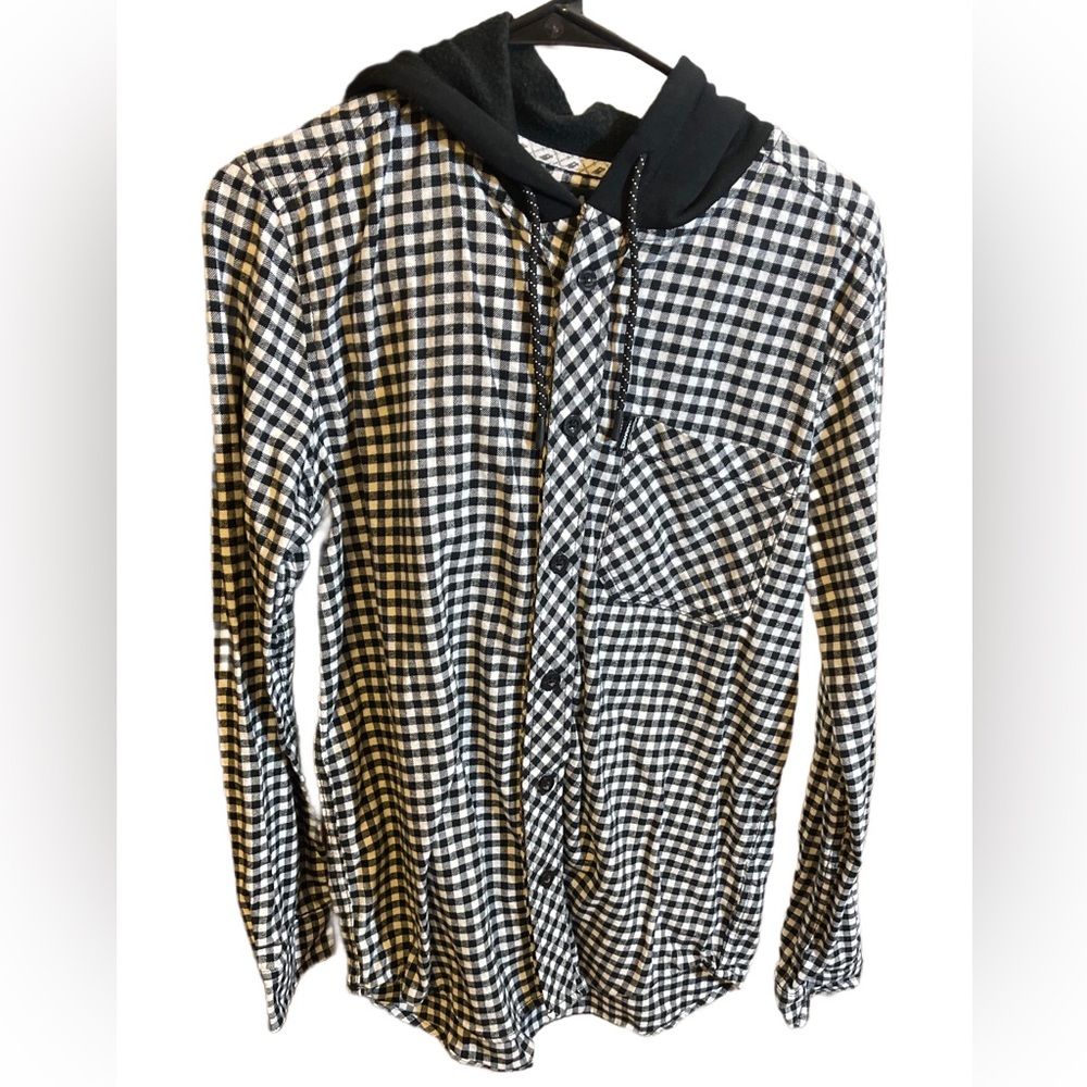 Men's Tony HAWK Black and White Checkered Hoodie Shirt